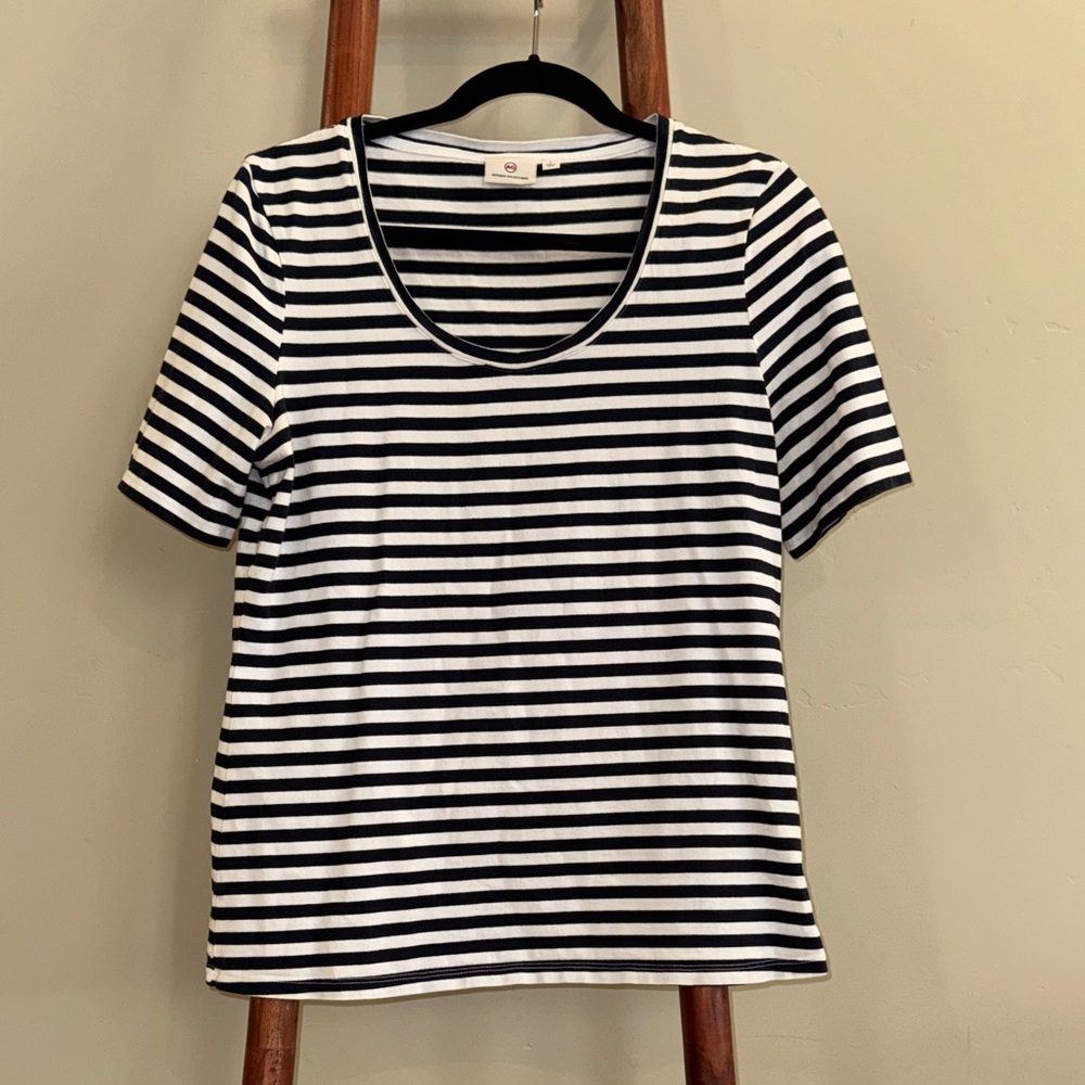 AG Adriano Goldschmied Navy and White Striped Tee